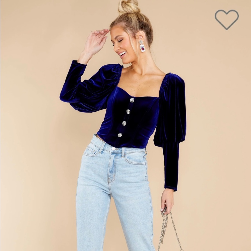 Blue velvet top with embellishments